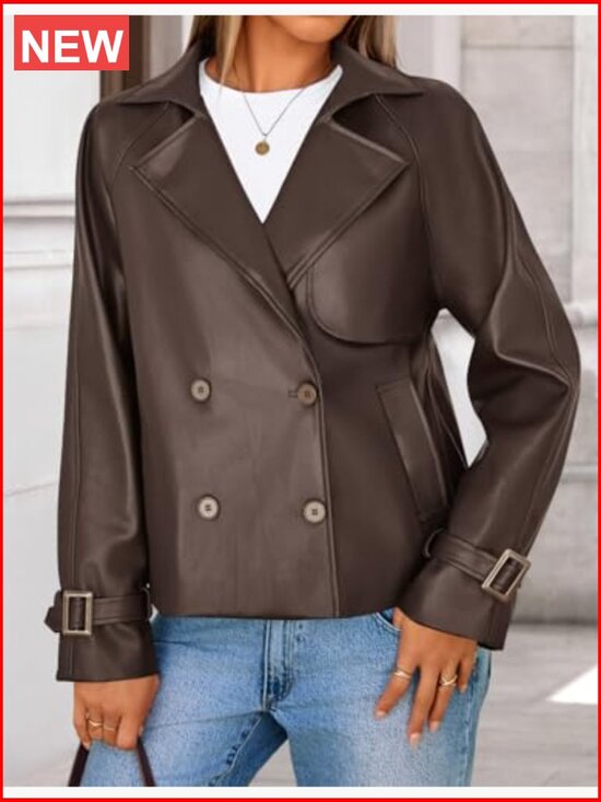 Faux Leather Jacket Oversized Button Motorcycle Coat Women's Outwear - Picture 4 of 6